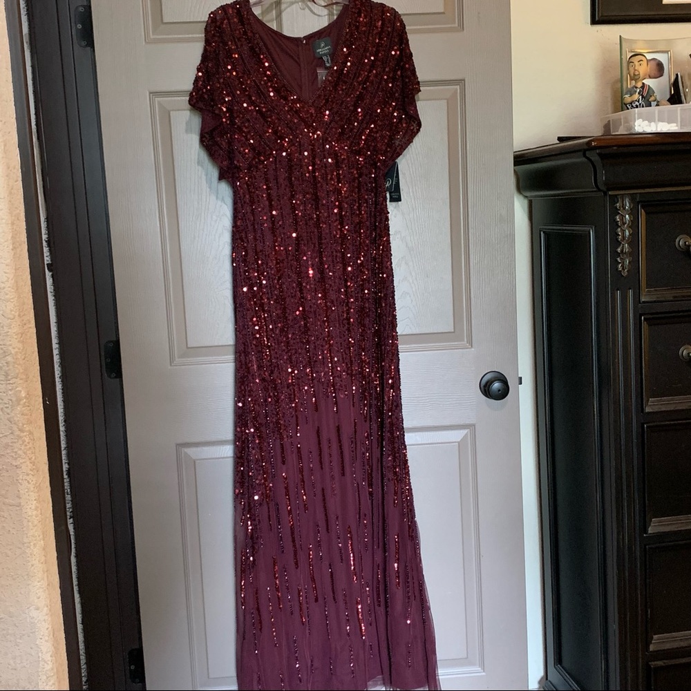 Adrianna Papell, Dark Burgundy Flutter Sleeve Gown, Size 8